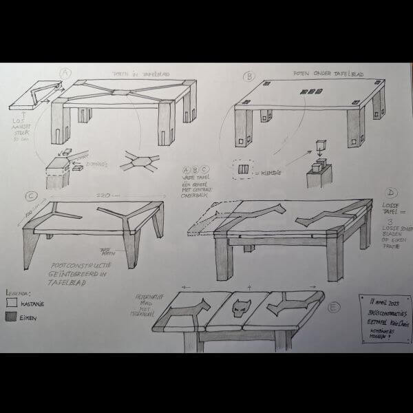 Ontwerpfase Eettafel van Kastanje hout